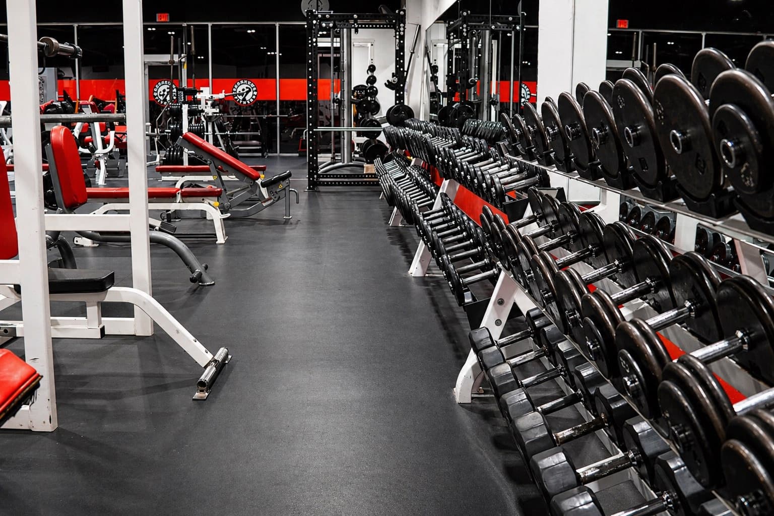 Rows of Georgetown Fitness training equipment